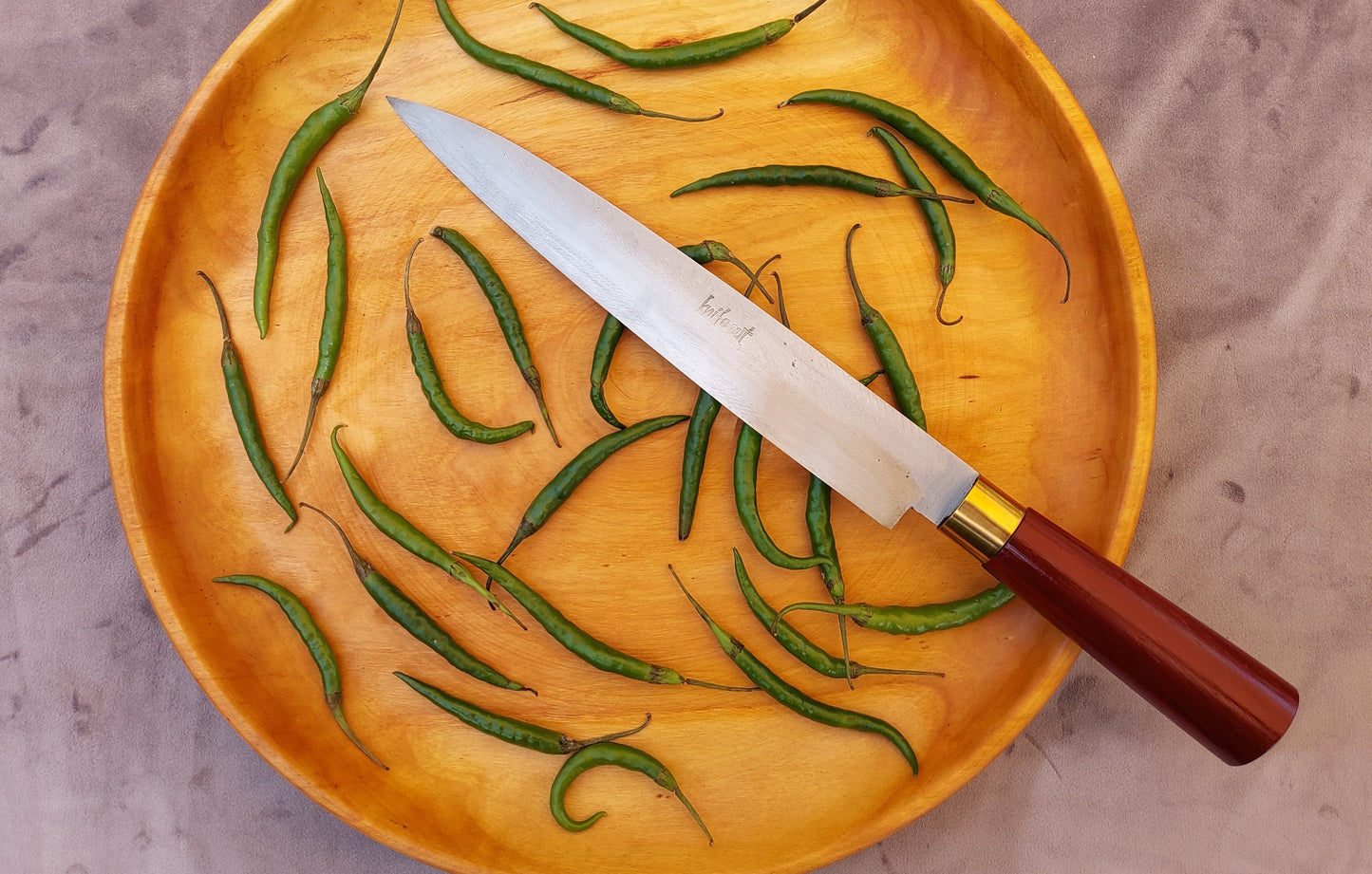 Kikubari japanese style carbon steel knife in red