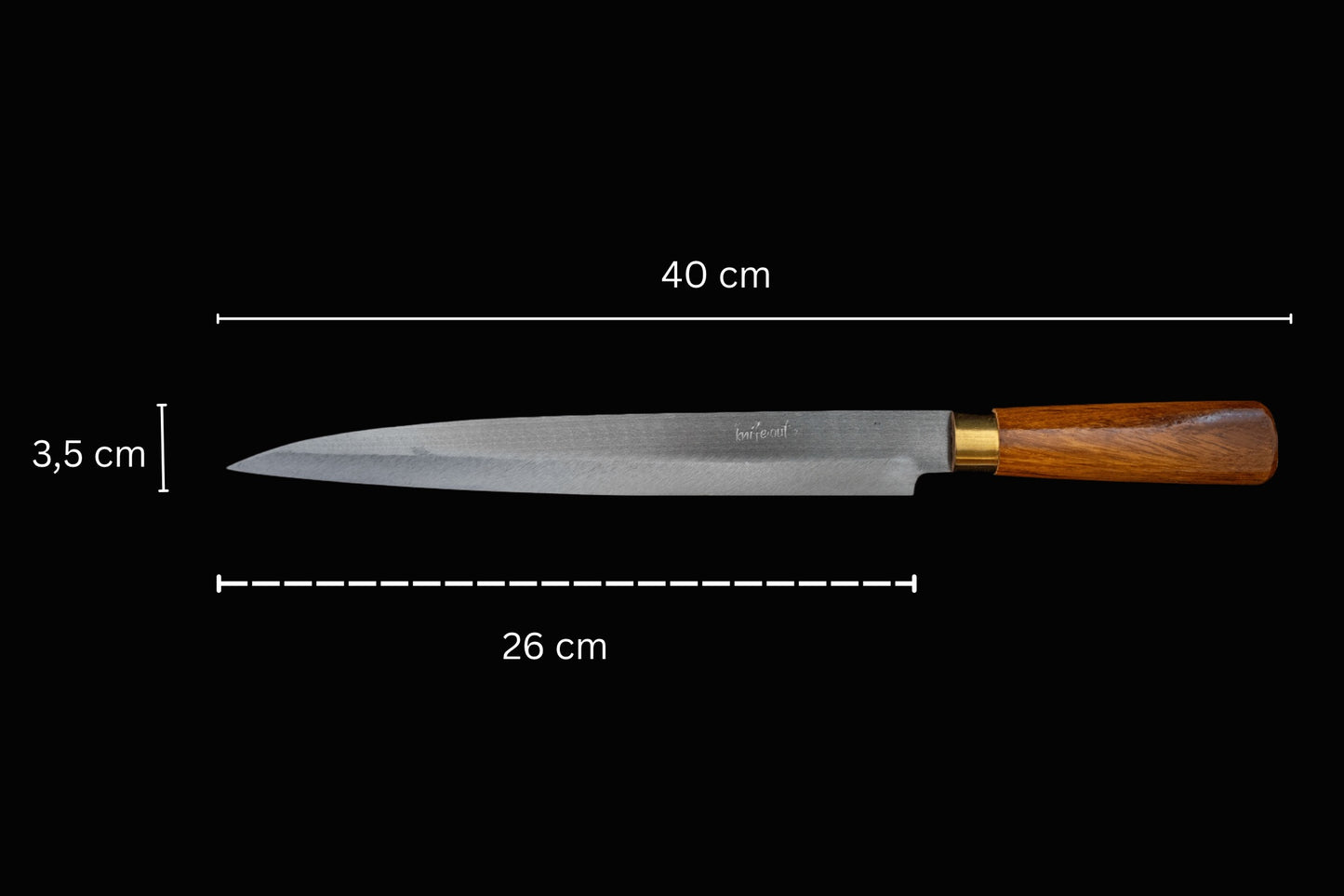 Kikubari japanese style carbon steel knife in brown dimensions
