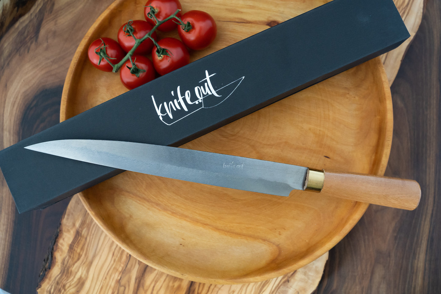 Kikubari japanese style carbon steel knife light wood color