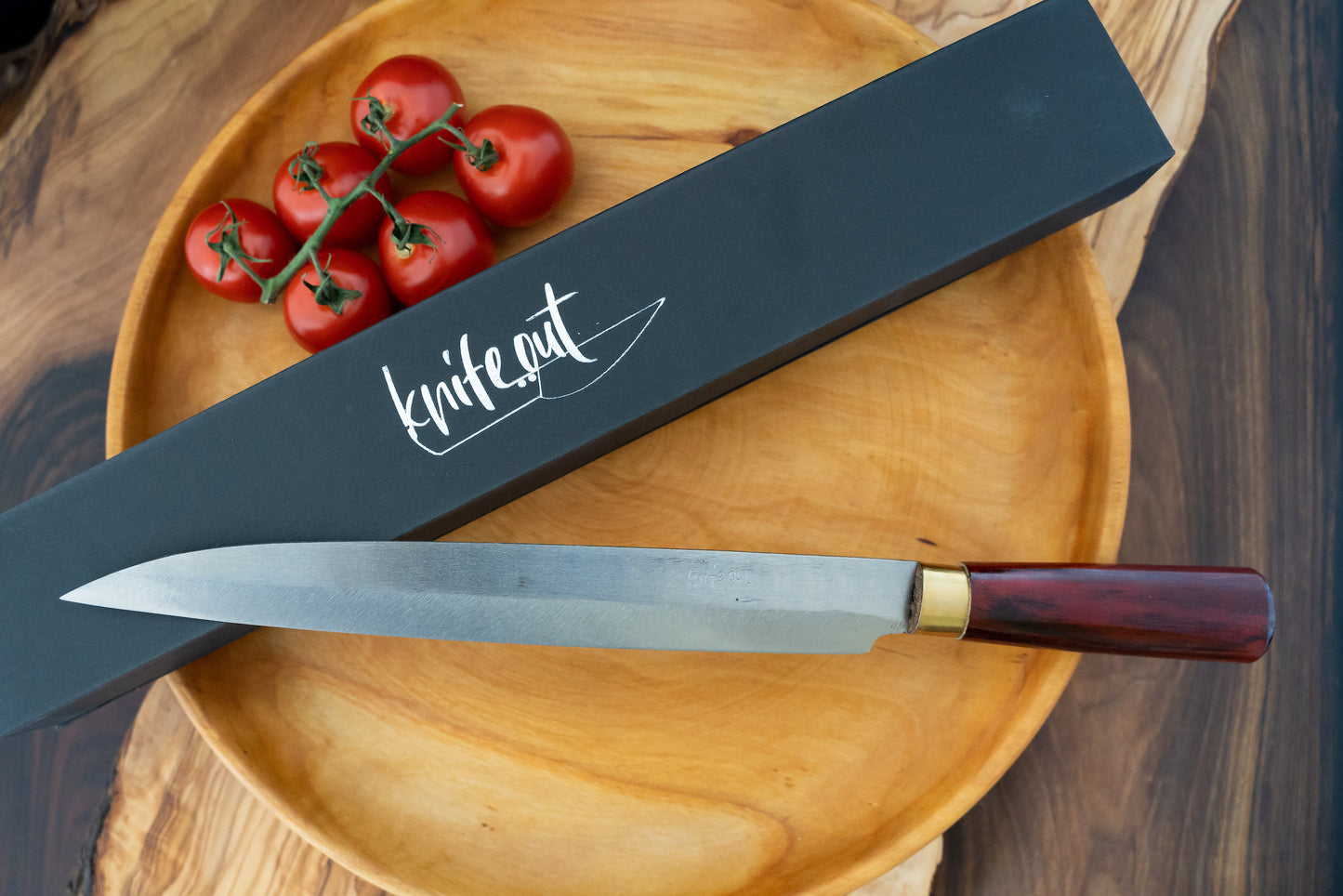 Kikubari japanese style carbon steel knife in red