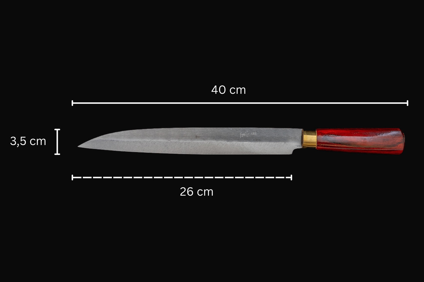 Kikubari japanese style carbon steel knife in red dimensions