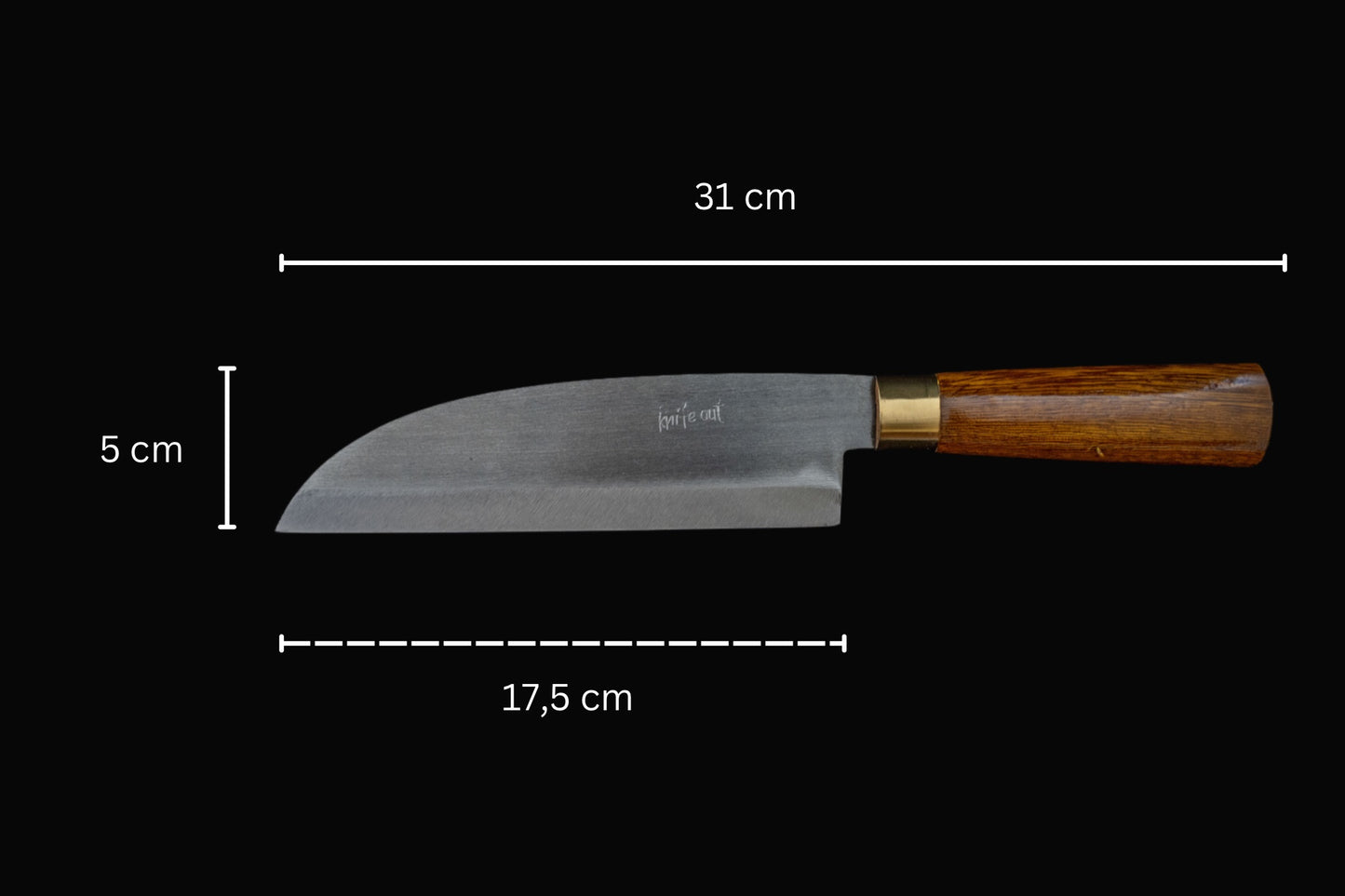 The Sabaku japanese carbon steel knife in brown dimensions