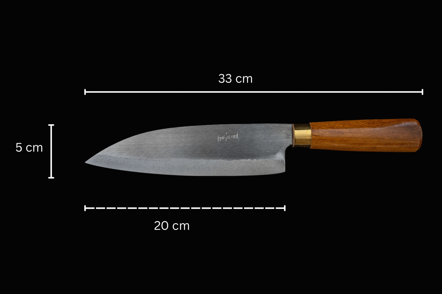 Yuga Japanese carbon steel knife brown dimension