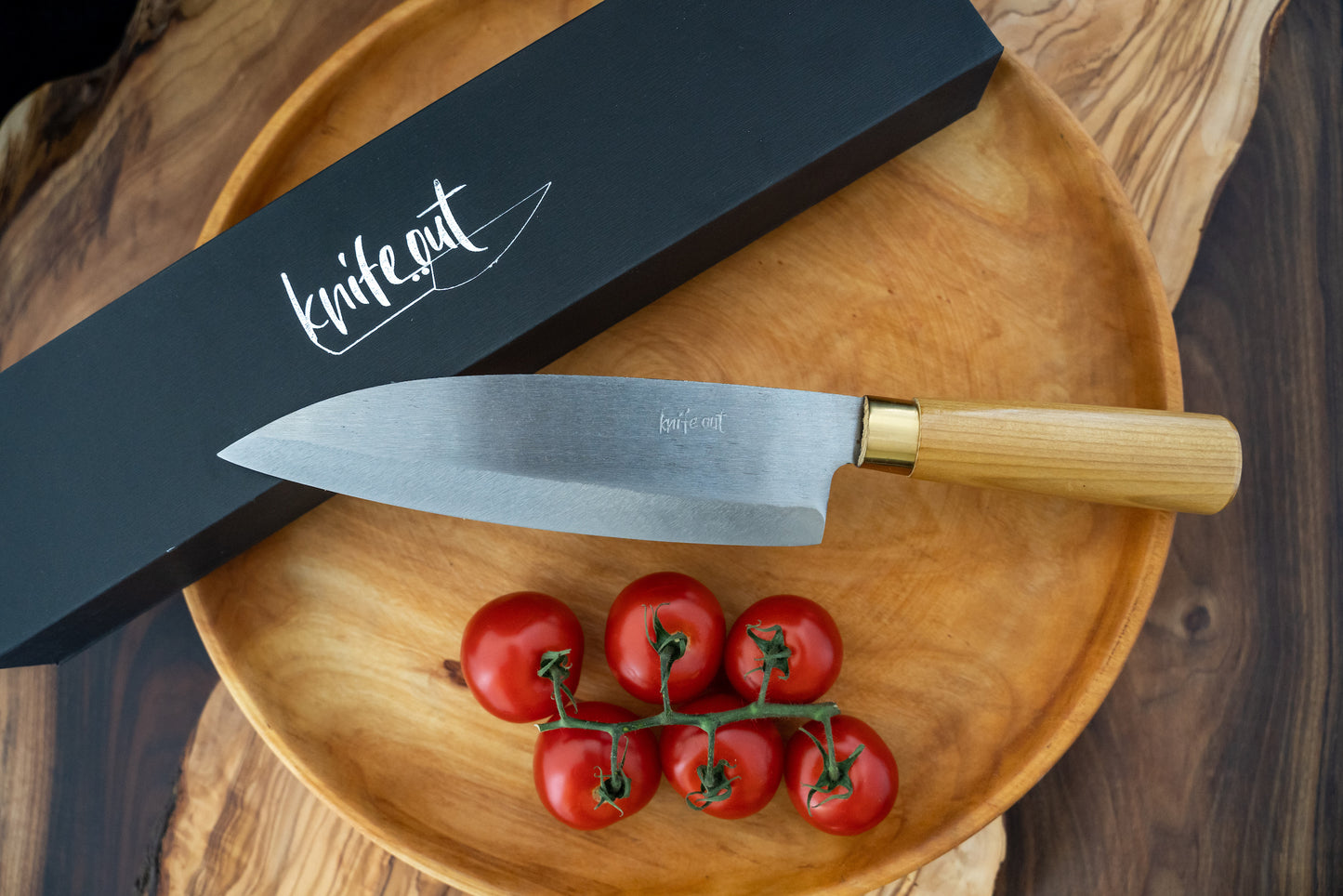 Yuga Japanese carbon steel knife light wood