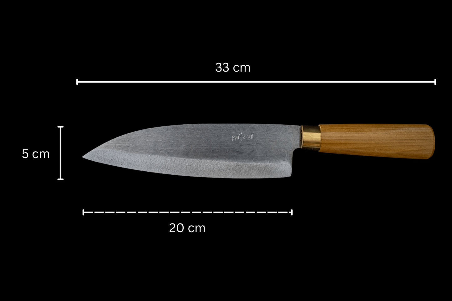 Yuga Japanese carbon steel knife light wood dimension
