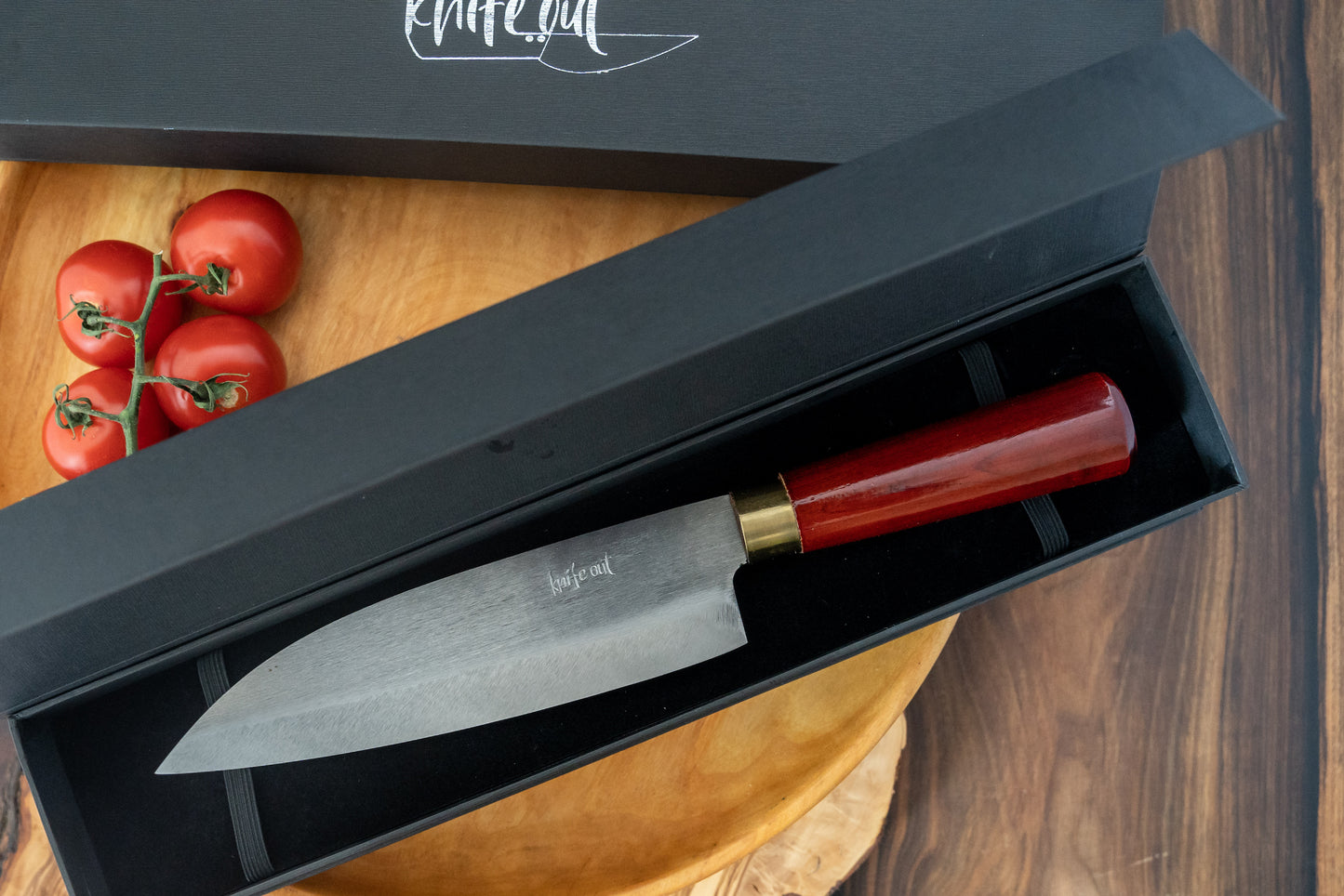 Yuga Japanese carbon steel knife red in box