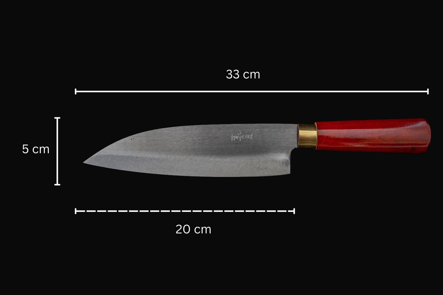 Yuga Japanese carbon steel knife red dimension
