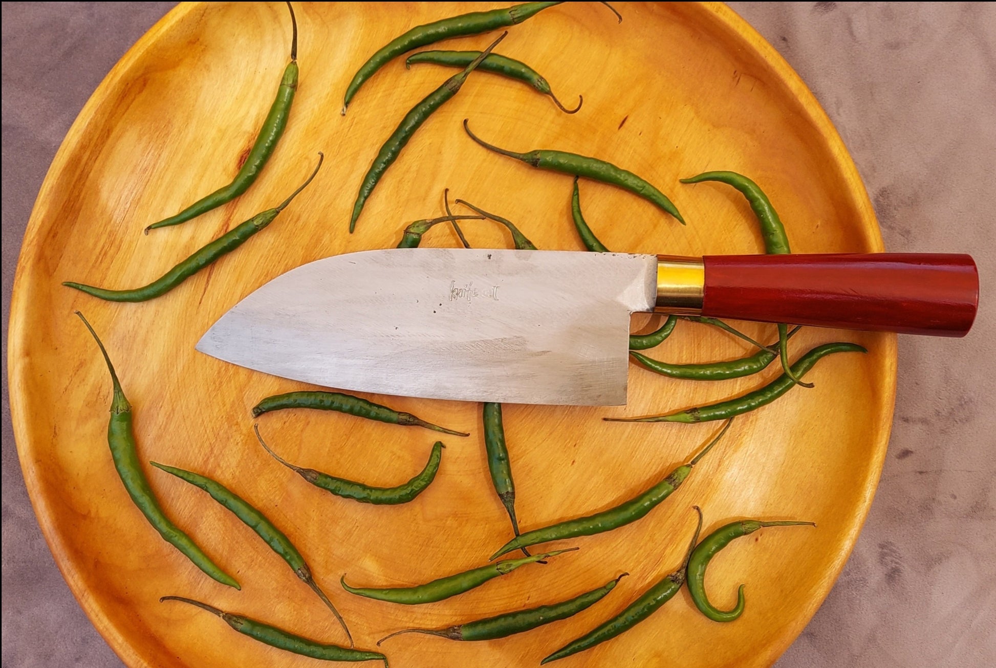 Chikara japanese carbon steel kitchen knife in red