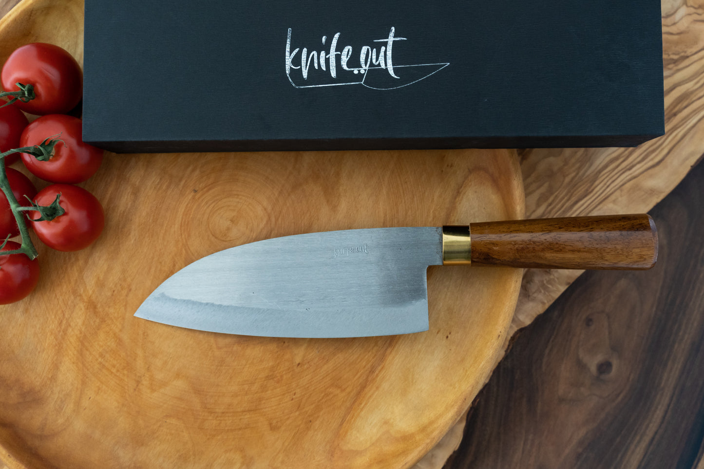 Chikara japanese carbon steel kitchen knife in brown