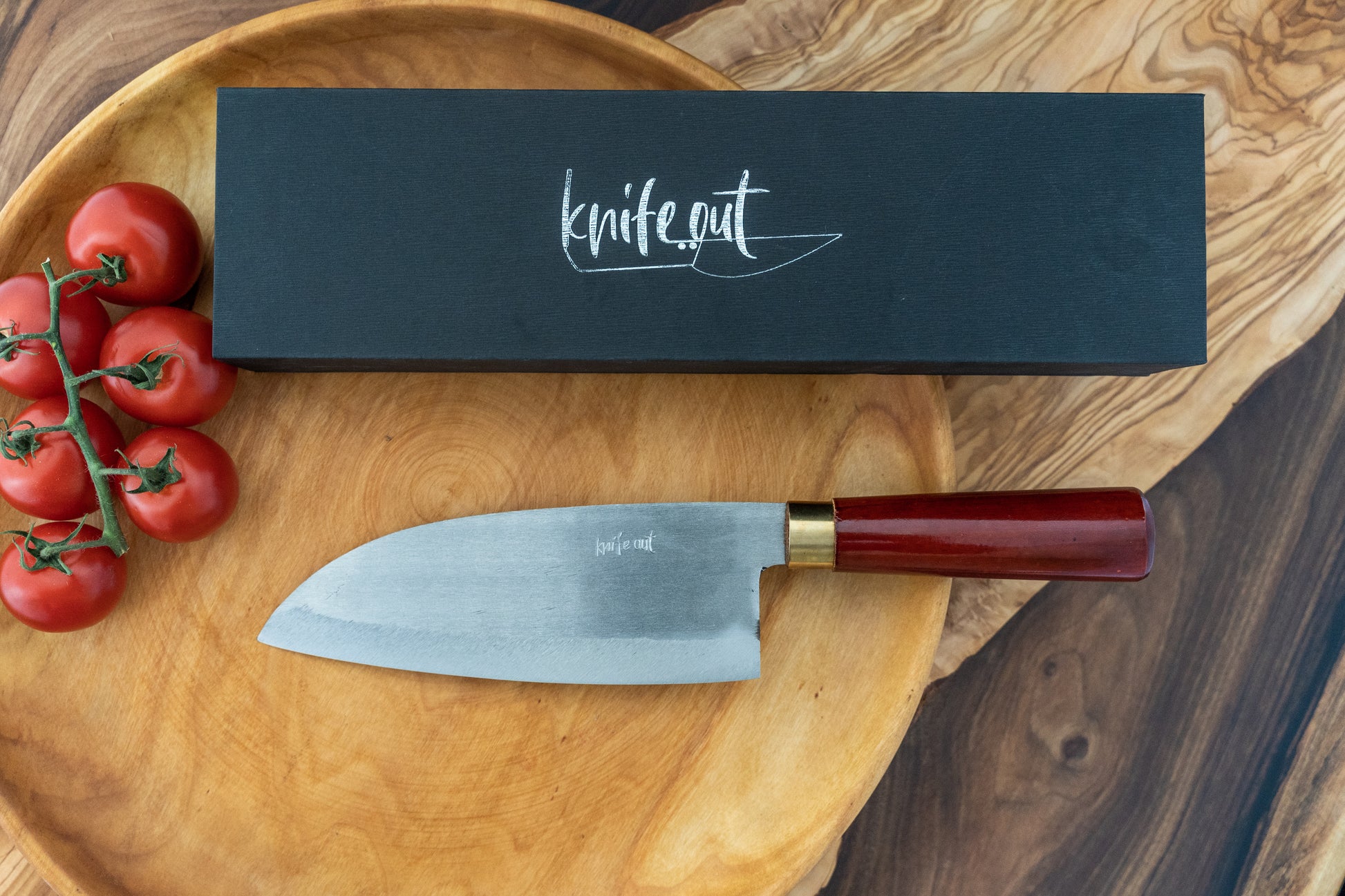 Chikara japanese carbon steel kitchen knife in red