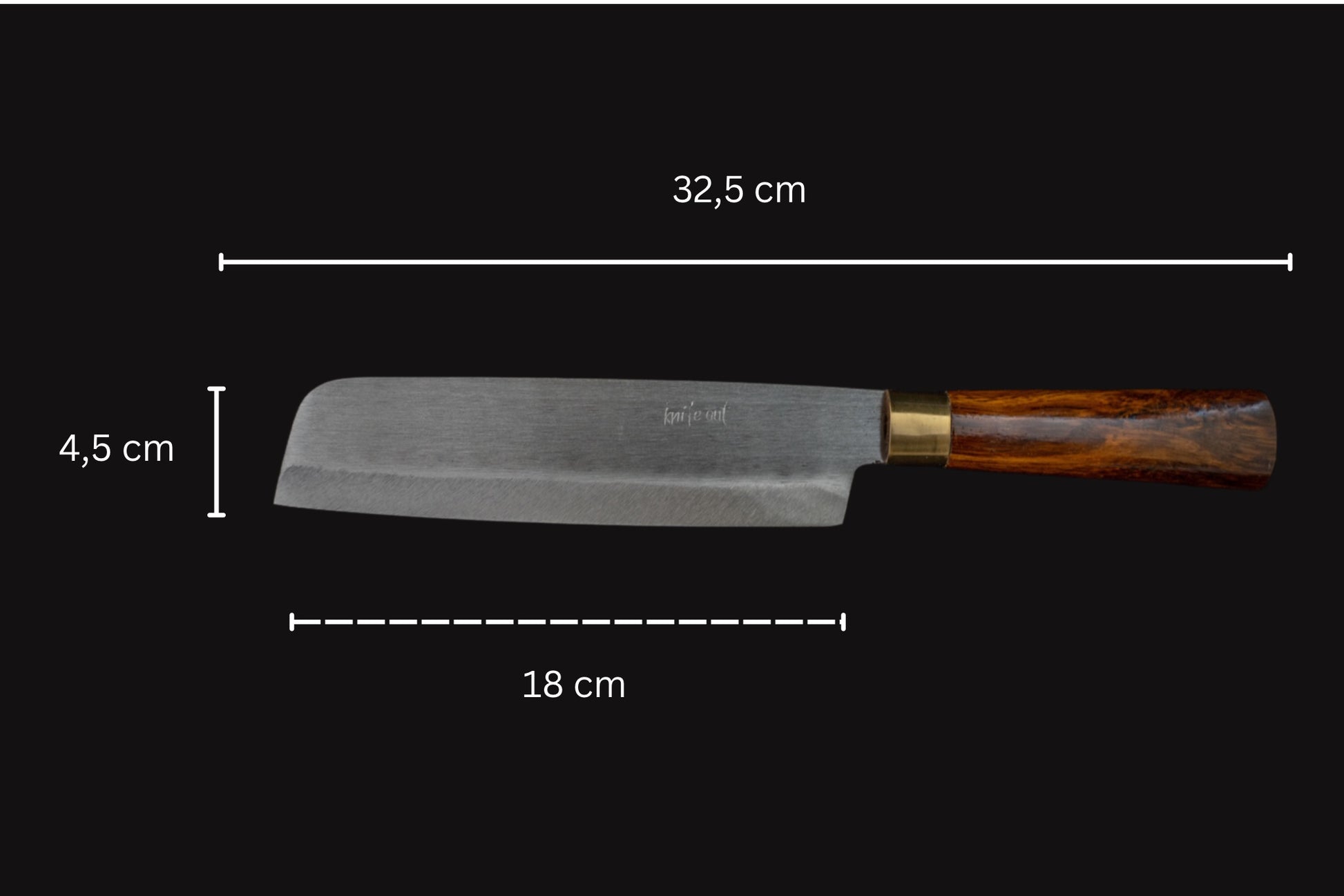 makoto japanese carbon steel knife in brown dimensions