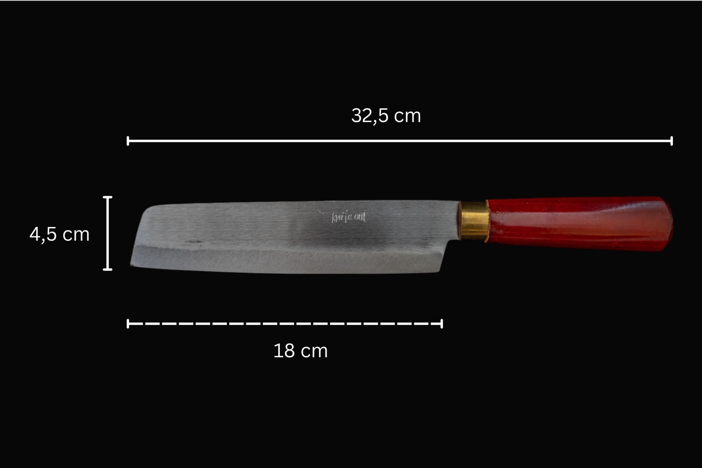 makoto japanese carbon steel knife in red dimensions