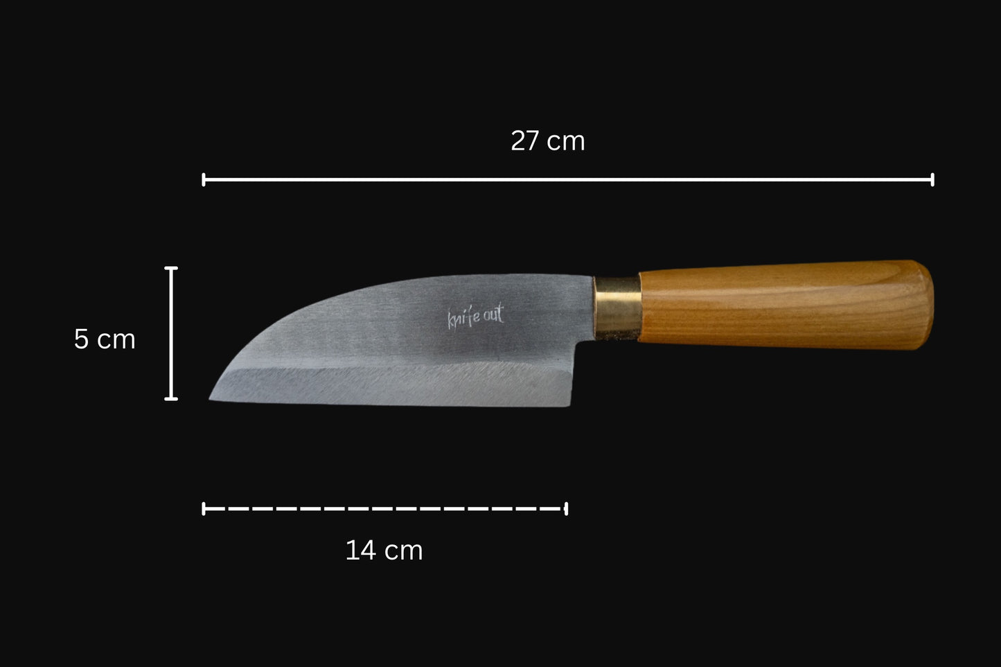 Tsuki japanese carbon steel knife in light wood dimensions